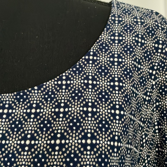 Glamour Dress Women Size 14P Navy Gray White Print Slim Cut Trumpet Sleeves - Picture 4 of 11